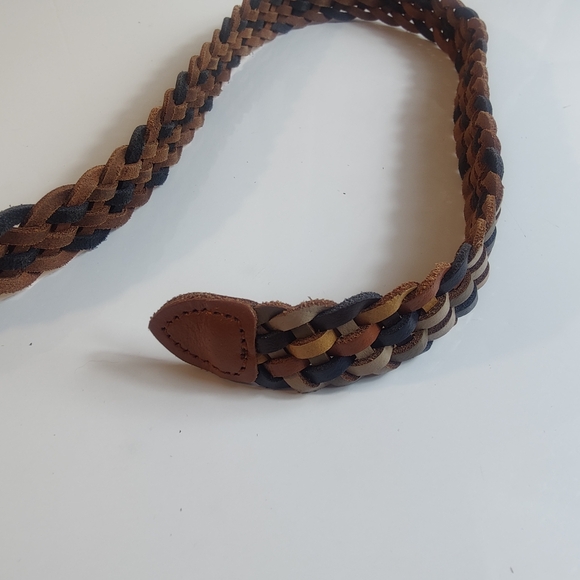 Genuine Leather Woven Belt Guatemala Handmade Brass Tone Buckle Size M/L - Picture 8 of 10